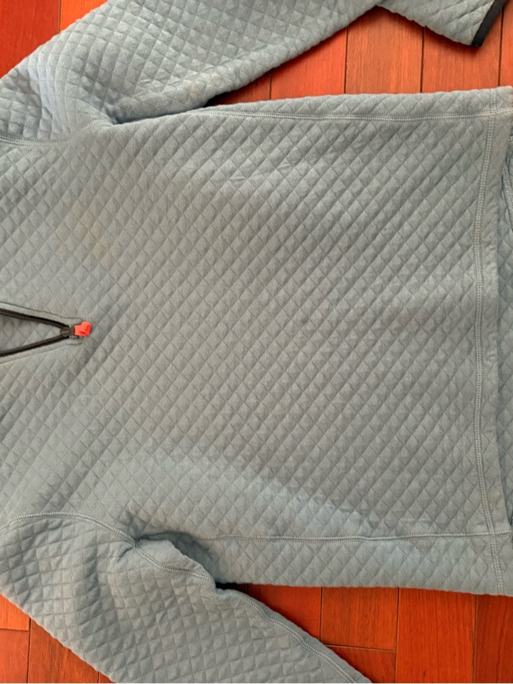 J. Crew Quilted Pullover in Slate Blue with Orange Trim